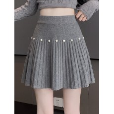 批发高级感灰色可爱蝴蝶结a字半身短裙女显瘦高腰外穿百褶甜妹裙子<b class='q'>秋</b>