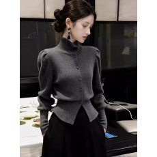 批发2026秋冬季新款高领毛衣开衫<b class='q'>女</b>灰色气质收腰内搭保暖加厚打底上衣