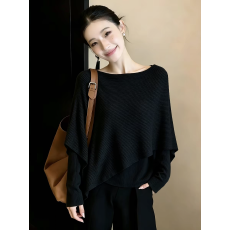 批发韩系慵懒风披肩针织衫<b class='q'>女</b>装秋季2026新款气质一字肩假两件显瘦上衣