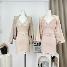 批发FAY午茶小调】<b class='q'>蕾丝</b>花边针织开衫吊带半裙套装奶系高级感软糯<b class='q'>披肩</b>