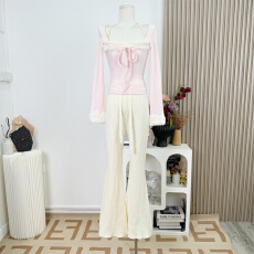 批发若语定制 甜心兔兔 环保兔毛拼接挂脖德绒上衣纯欲性感打底衫冬季