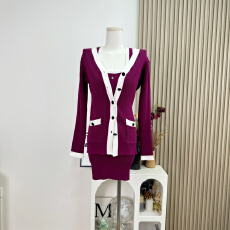 批发With 99jiu【演绎香风】气质名媛毛衣开衫显瘦<b class='q'>背心裙</b>针织套装