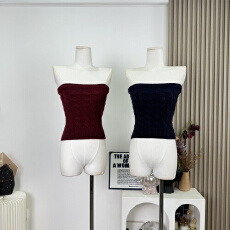 批发Chill巧儿【特调玛格丽】复古麻花纹理修身抹胸短上衣