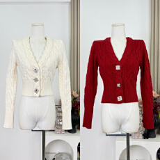 批发小雨姐姐【纤纤明月】休闲复古绞花v领<b class='q'>针织</b>衫<b class='q'>开衫</b>短外套冬季新款