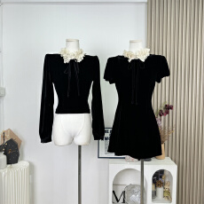 批发Wuuus【<b class='q'>巴洛克</b>】衬衫/<b class='q'>连衣裙</b> 可拆卸领口 法式中古蕾丝丝绒裙子