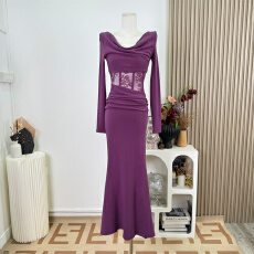 批发【Fart Shop】夜蝴蝶 蕾丝<b class='q'>镂空</b>鱼骨<b class='q'>连衣裙</b>女秋冬圣诞薄绒鱼尾裙