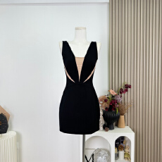 批发FAY【暗焰】网纱拼接性感黑色苗掐腰条显瘦<b class='q'>连衣裙</b>