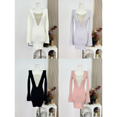 批发Hotdog 热狗很辣【晚宴流光】白色针织打底外穿拼接设计感<b class='q'>连衣裙</b>