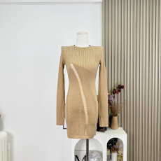 批发kubiliv【璀璨流光】卡其色收腰针织连衣裙女镂空修身性感短裙子
