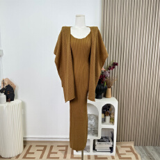 批发【Fart Shop】甜腻腻焦糖 浅咖色套装秋冬女修身<b class='q'>连衣裙</b>披肩<b class='q'>两件套</b>