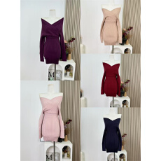 批发方圆同款性感御姐风紫色V领长袖针织连衣裙女秋冬修身包臀短裙子