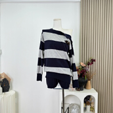 批发KIMYY金｜ “2way条纹”松弛感 全羊毛套头毛织毛衣 绞花短裤