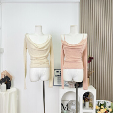 批发kubiliv【撩人sense】韩系慵懒感羊毛混纺针织吊带荡领罩衫<b class='q'>两件套</b>