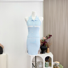 批发若语 baby  blue  polo无袖挂脖针织背心半裙
