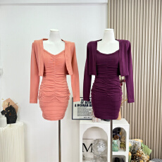 批发【Farte Shop】魅感时分 吊带抽褶包臀裙开衫两件套女春<b class='q'>夏</b>套装