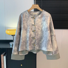 批发实拍新中式古典<b class='q'>唐装</b>圆领重工提花拼接复古改良国风<b class='q'>汉服</b>长袖上衣