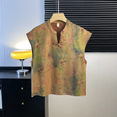 批发实拍新中式东方气质<b class='q'>唐装</b>彩绘盘扣斜襟立领<b class='q'>汉服</b>民族风坎肩马甲上衣