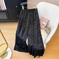 批发实拍新中式典雅国风<b class='q'>唐装</b>复古显瘦<b class='q'>汉服</b>流苏重工提花宽松阔腿裤长裤