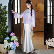 批发实拍新中式汉服圆领盘扣重工提花刺绣拼接改良吊带鱼尾裙国风套装