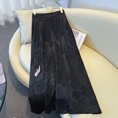 批发实拍新中式古典复古气质国风显瘦汉服花苞吊坠重工提花改良半身裙