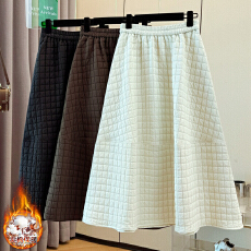 批发实拍新中式气质加棉复古淑女国风显瘦A字形宽松格纹时尚半身裙