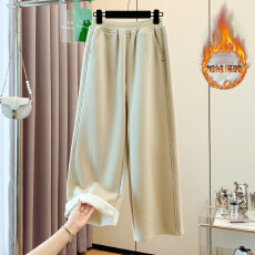 批发实拍新中式国风改良淑女气质纯色加绒加厚宽松显瘦直筒阔腿长裤