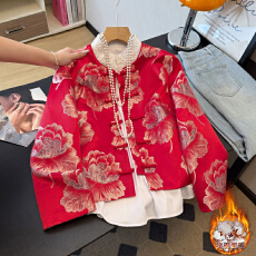 批发实拍新中式古典缎面提花圆领盘扣夹棉加厚唐装复古汉服长袖外套