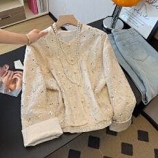 批发实拍新中式国风亮片立体纹闪闪圆领盘扣唐装复古汉服长袖外套