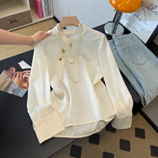 批发实拍新中式气质斜襟盘扣重工提花缎面百搭白衬衫上衣