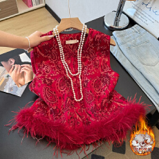 批发实拍新中式气质唐装重工腰果提花圆领盘扣夹棉加厚鸵鸟毛背心马甲