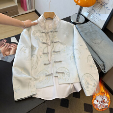 批发实拍新中式汉服古风长袖圆领盘扣夹棉提花改良加厚保暖气质外套