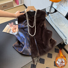 批发实拍新中式古典圆领盘扣拼接毛绒缎面复古夹棉保暖汉服马甲背心