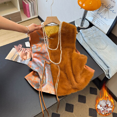 批发实拍新中式古韵圆领盘扣拼接毛绒缎面复古夹棉保暖汉服马甲背心