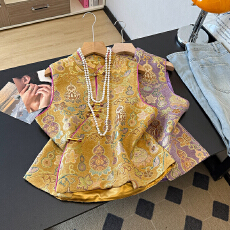 批发实拍新中式民族风斜襟立领盘扣重工人丝提花改良<b class='q'>唐装</b><b class='q'>汉服</b>坎肩马甲