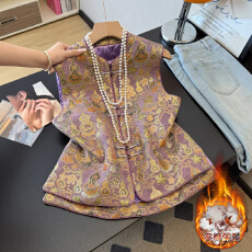 批发实拍新中式重工夹棉加厚民族风提花立领盘扣改良<b class='q'>唐装</b><b class='q'>汉服</b>坎肩马甲