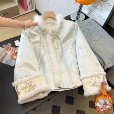 批发实拍新中式唐<b class='q'>装</b>立领盘扣毛边提花重工刺绣夹棉加厚拼接长袖外套