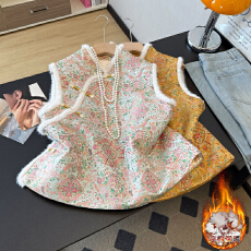 批发实拍新中式古风汉服毛边立领改良提花刺绣夹棉加厚国风马甲上衣