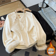 批发实拍新中式气质国风改良提花刺绣圆领斜襟盘扣毛边袖汉服加绒上衣