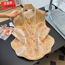 批发实拍新中式改良<b class='q'>唐装</b><b class='q'>汉服</b>两面穿缎面提花弧形花边下摆国风坎肩马甲