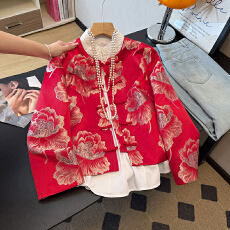 批发实拍新中式古春季新款古典缎面提花圆领盘扣<b class='q'>唐装</b>复古<b class='q'>汉服</b>长袖套装