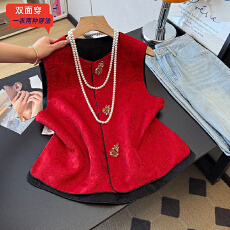 批发实拍新中式春季<b class='q'>唐装</b><b class='q'>汉服</b>两面穿国风重工提花改良复古开衫坎肩马甲