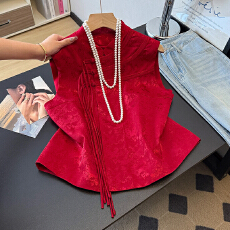 批发实拍新中式春季新款立领斜襟重工提花民族风改良唐装汉服背心马甲