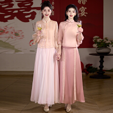 批发实拍新中式2026春夏新款汉服唐装立领盘扣重工刺绣上衣半身裙套装