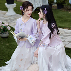 批发实拍新中式2026春夏新款气质盘扣圆领刺绣改良上衣刺绣半身裙套装