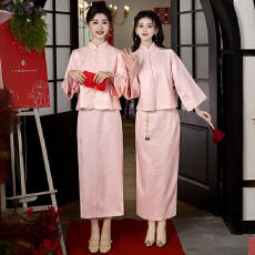 批发实拍新中式2026春夏新款提花改良钉珠长袖上衣搭配汉服旗袍两件套