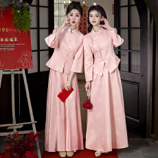 批发实拍新中式2026春秋新款立领重工提花上衣搭配气质改良半身裙套装