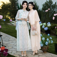 批发实拍新中式2026春夏盘扣立领提花刺绣流苏上衣清新复古半身裙套装