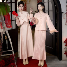 批发实拍新中式2026新款提花立领斜襟盘扣上衣搭配<b class='q'>淑女</b>吊带<b class='q'>连衣裙</b>套装