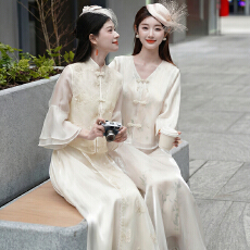 批发实拍新中式2026春夏淑女汉服七分袖斜襟盘扣复古国风半身裙女套装