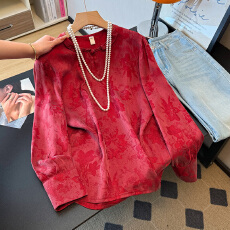 批发实拍新中式2026新款复古改良圆领盘扣重工提花民族风国风长袖上衣